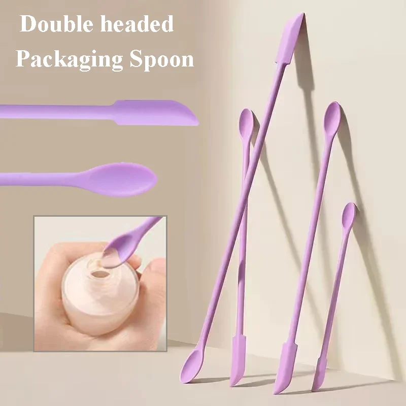 Purple Lengthened Silicone Scraper Double-head Cosmetic Jam Deep Bottle Scraper Mini Spatula Set Makeup Beauty Tool Kit