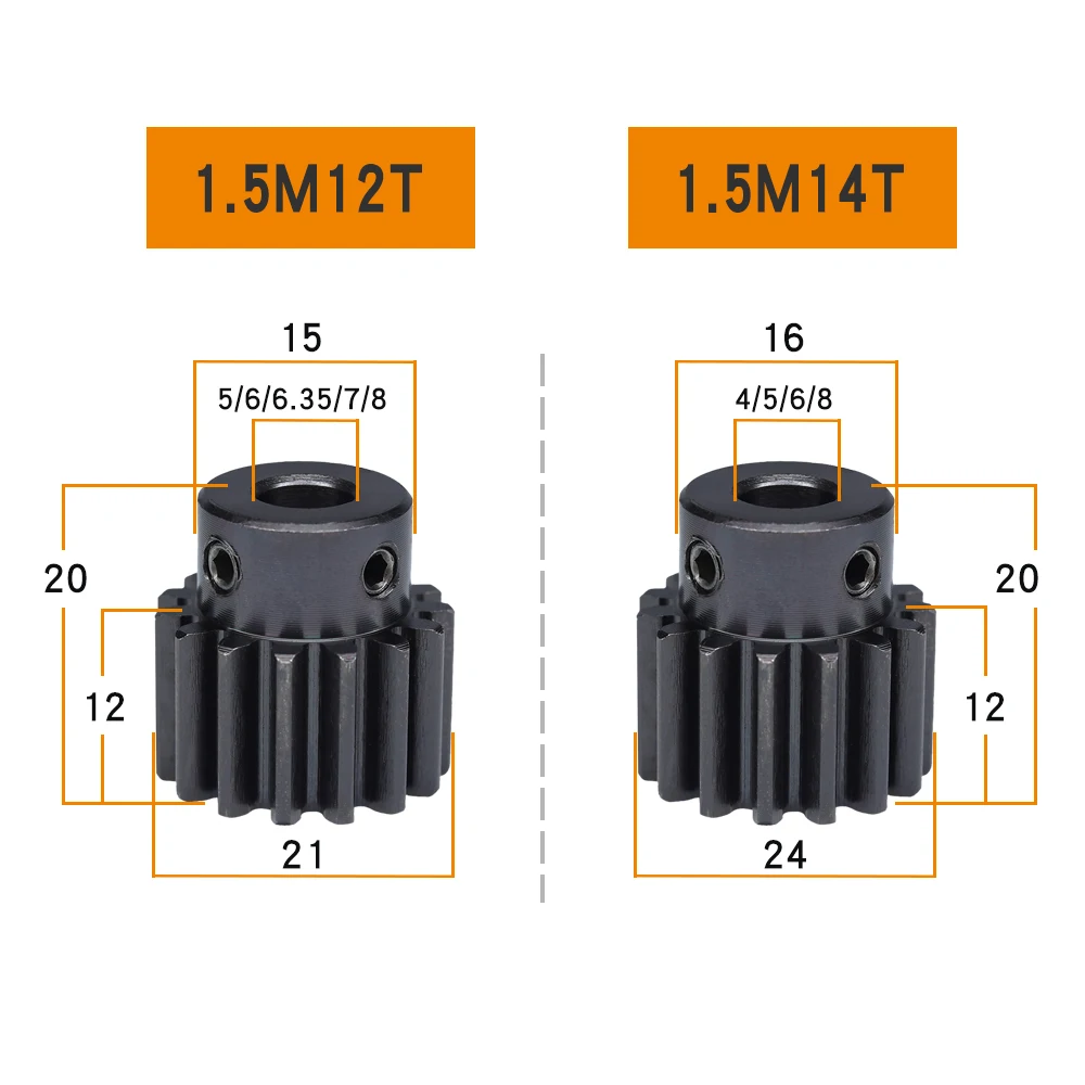 1 Piece Spur Gear 1.5M-12T/14T Blackening SC45#Carbon Steel High Frequency Quenching Gear Wheel Bore Size 5/6/6.35/7/8 mm