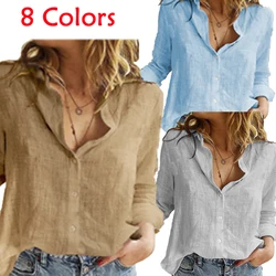 Casual Long Sleeve  Loose T Shirts Women Oversized Cotton and Linen Blouses and Tops Vintage Streetwear Tunic Tees 8 Colors