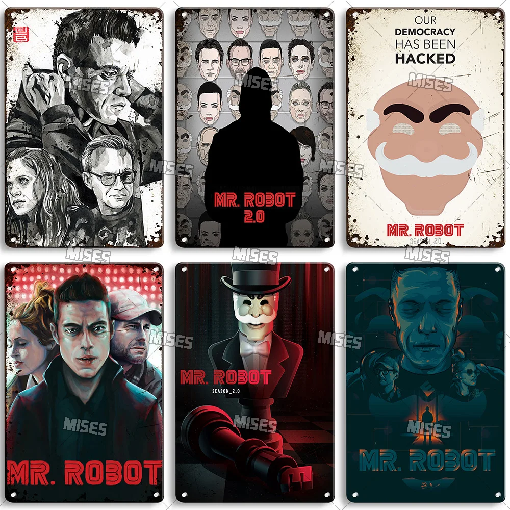 MISES Mr Robot Movie Metal Poster Decorative Plate Man Cave Kitchen Cafe Metal Tin Sign Industrial Decor Retro Wall Metal Plaque