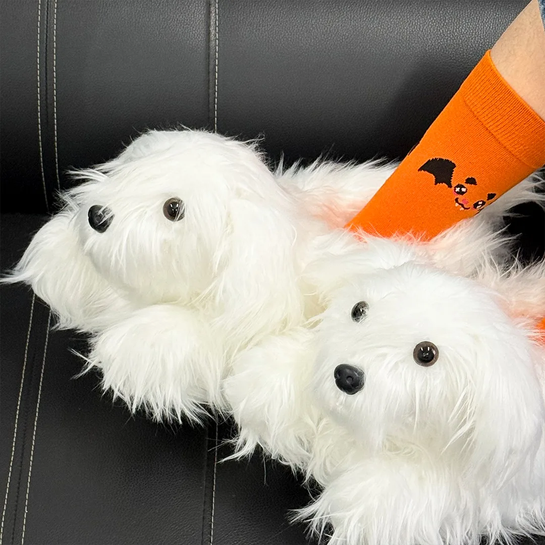 Bichon Frise Slillers Adult Slippers Plush Cute Soft Stuffed Cartoon Home Slippers Dolls For Kid Girl Birthday Christmas Gift