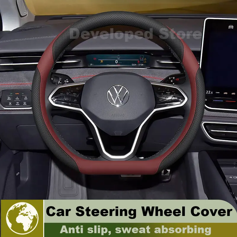 Leather Car Steering Wheel Cover For Volkswagen ID7 ID.7 Golf 8 Taos 2021-2026 Auto Interior Volkswagen ID Buzz Accessories