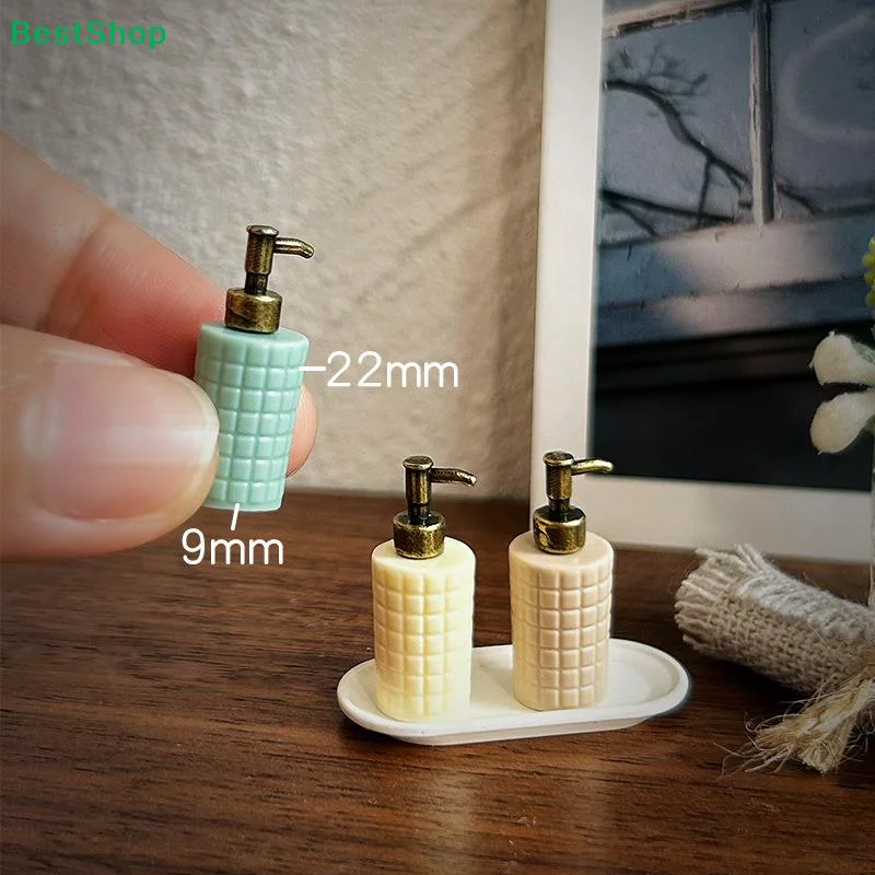 ☽Miniature Soap Dispenser Dollhouse Accessories Grid Texture Mini Lotion Bottle For 1:12 Scale Doll House Bathroom Scene Decor