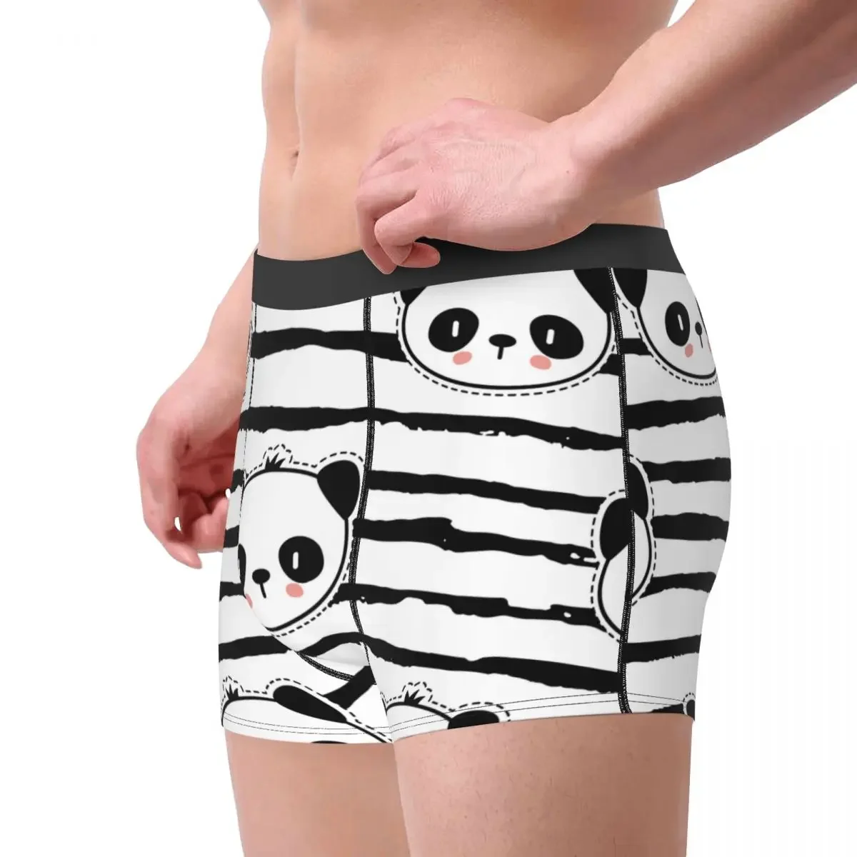 Mens Boxer Sexy Underwear Soft Long boxershorts Black And White Panda Bear Strip Pattern Underpants Male Panties