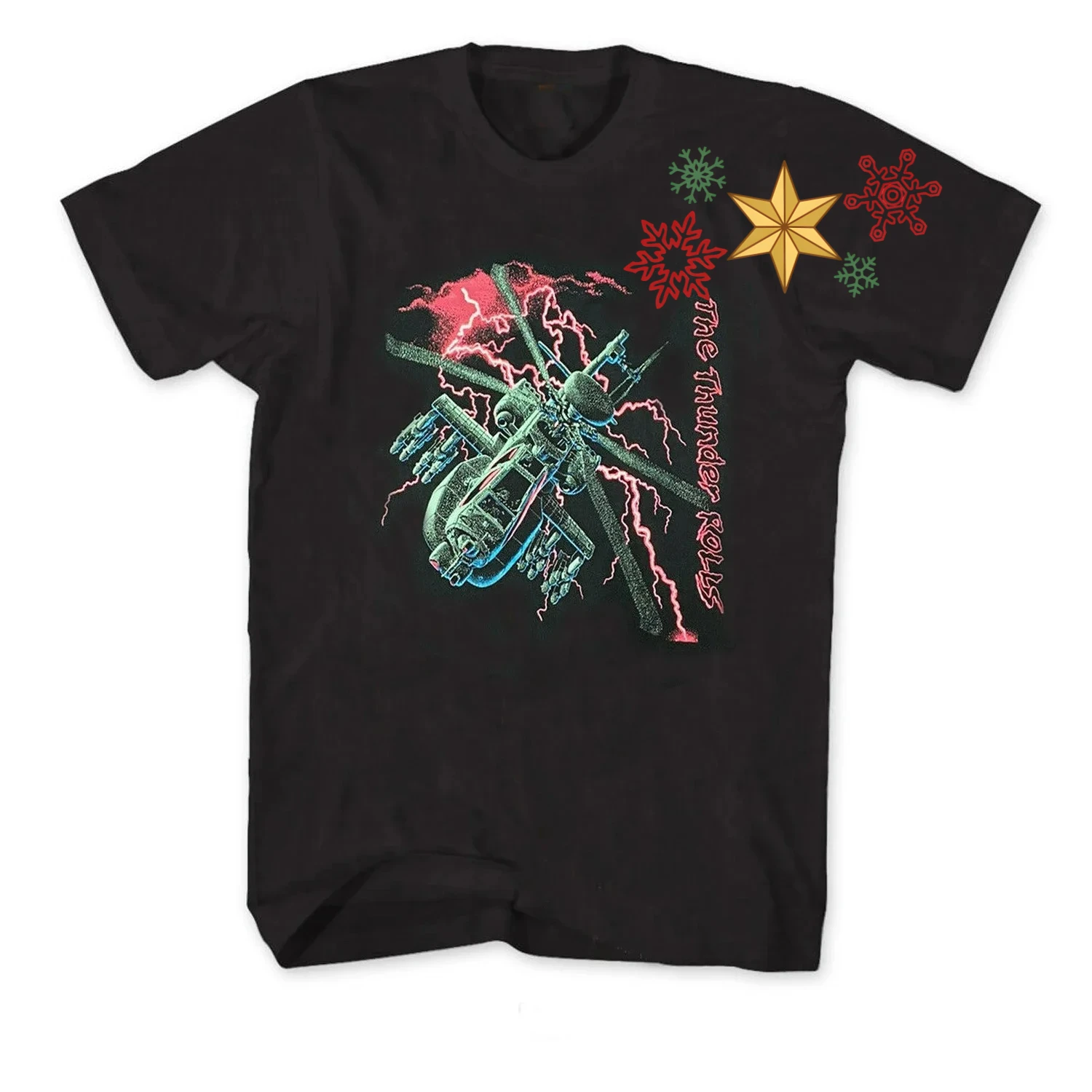 The Thunder Rolls AH-64D  Attack Helicopter T-Shirt 100% Cotton O-Neck Summer Short Sleeve Casual Mens T-shirt Size S-3XL