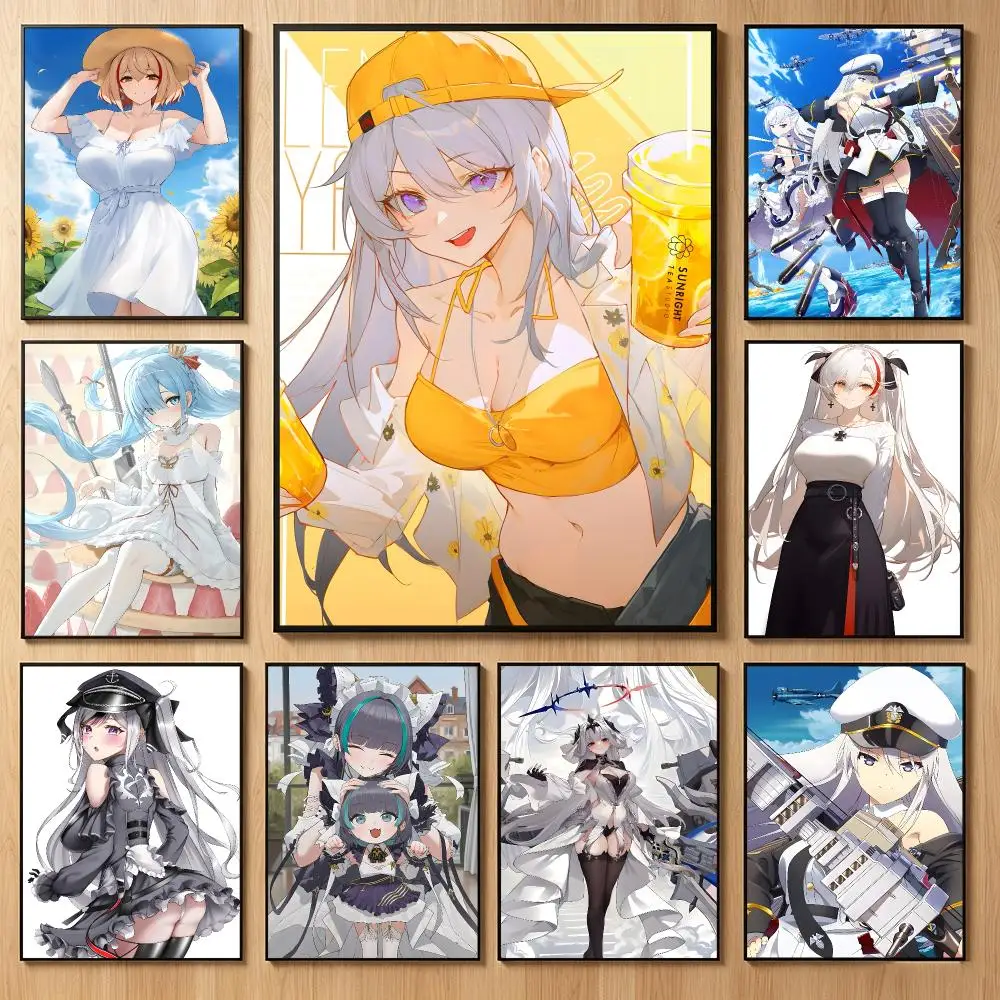 Stylish Game Art A-Azur Lane Poster Classic Self-Adhesive PP Wall Sticker for Living Room Bar Decor Gift