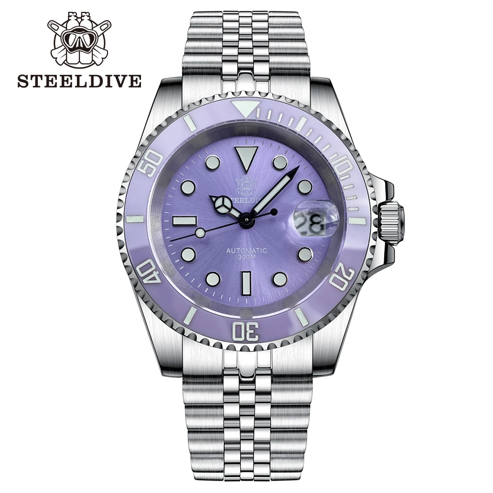 

STEELDIVE Purple Dial Water Ghost Ceramic Bezel SD1953 300M Waterproof Luminous 300M Waterproof NH35 Automatic Men Dive Watch