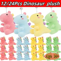 12/24 Pcs Dinosaurs Stuffed Animal Keychain Toy Dinosaur Plush Doll Bulk Dino Plushie Toys Party Favors for Kids Boy Girl Adults