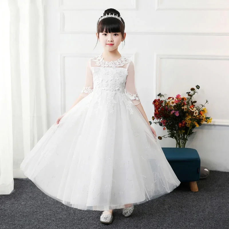 Vestido de tul de fiesta de princesa para niñas, vestidos de terciopelo para niñas pequeñas, fiesta de noche, baile de graduación, blanco, esponjoso, boda, invierno, Año Nuevo, 2023