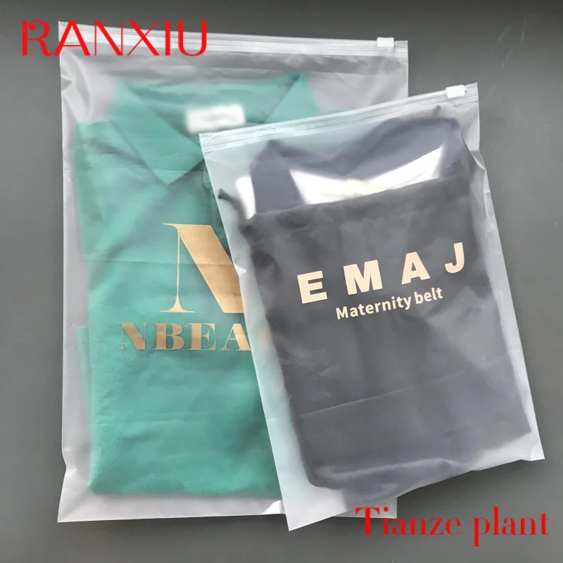 Custom Custom own logo printed clothing garment clothes t shirt packing  zipper frosted plastic packaging bag