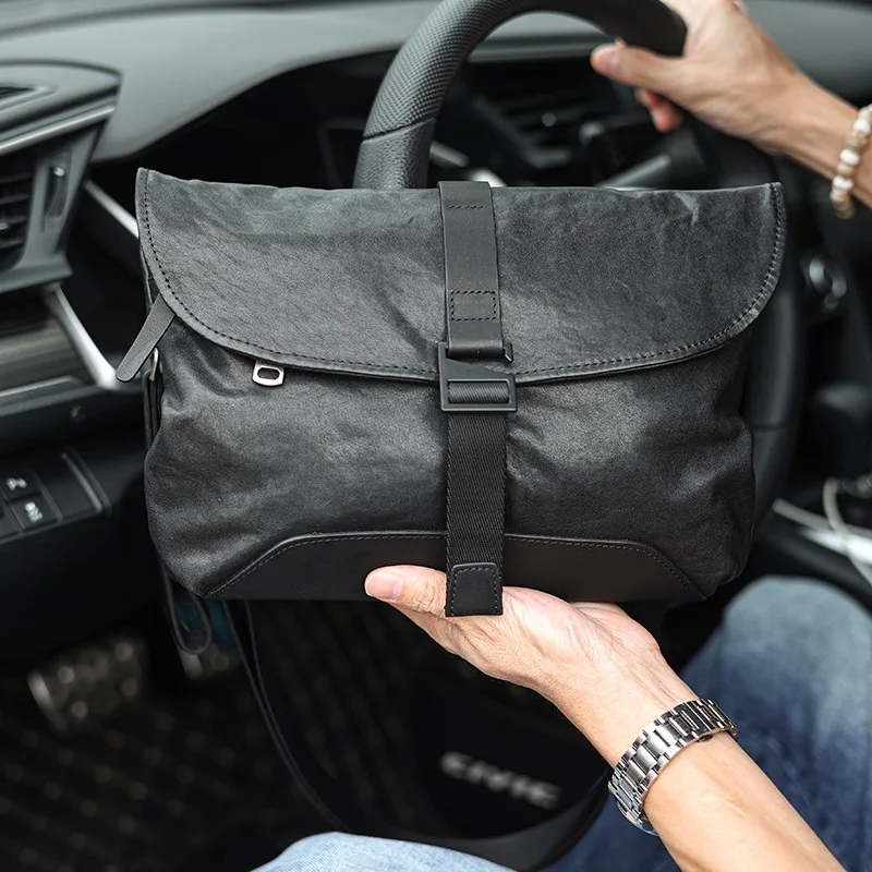 wmnuo Brand Shoulder Bag Men Leather Genuine Cowhide Clutches Messenger Bags for Man Commuter Horizontal Envelope Sling Bag Male