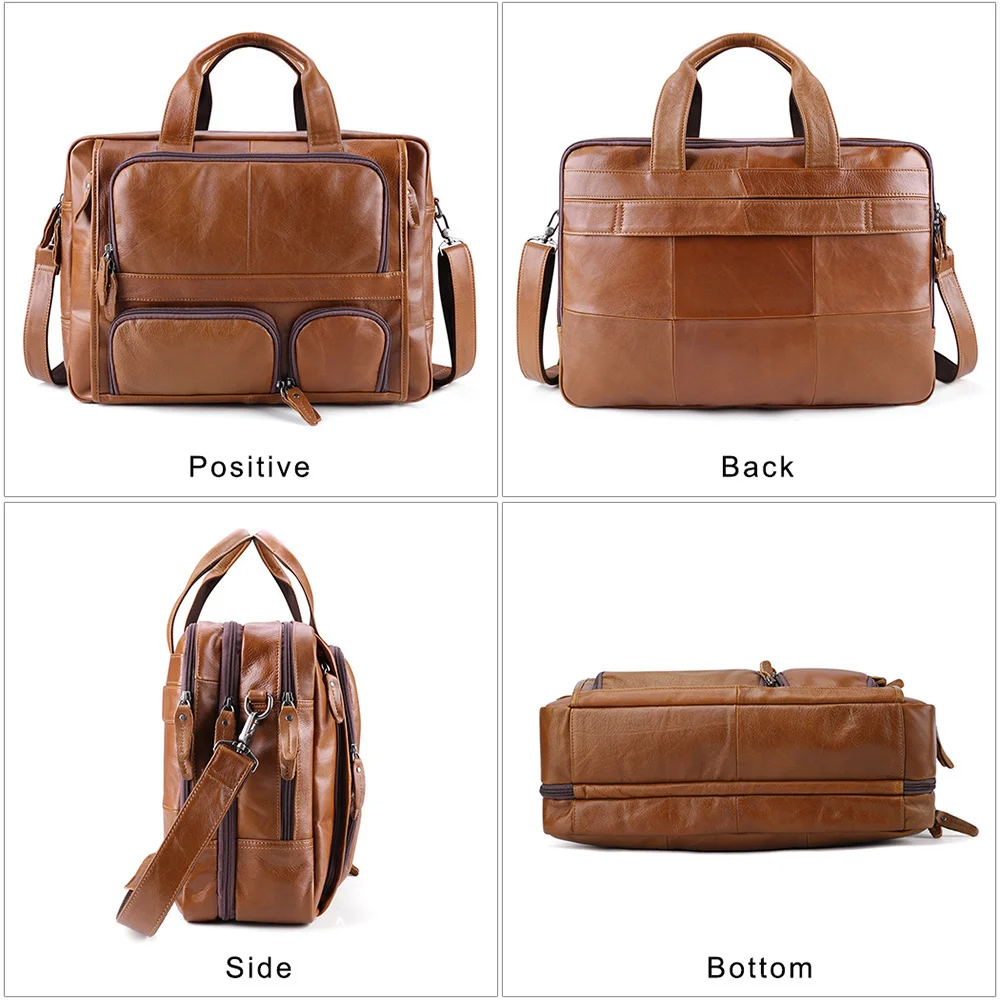 Genuine Leather Men's Briefcase Business Bag Laptop 17"Large Capacity Travel Messenger Men Shoulder for Documents