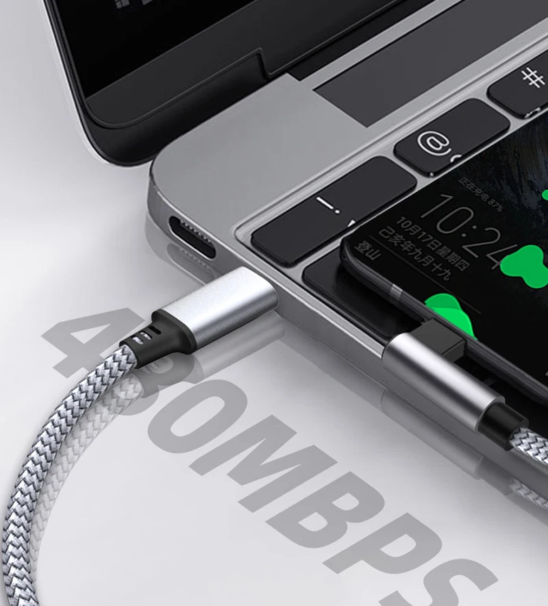 Trenza de nailon 5m 8M PD 60W 6A USB-A TYPEC a TYPE-C codo datos 480Mbps Cable de carga de carga rápida para teléfono móvil VR cámara CCTV