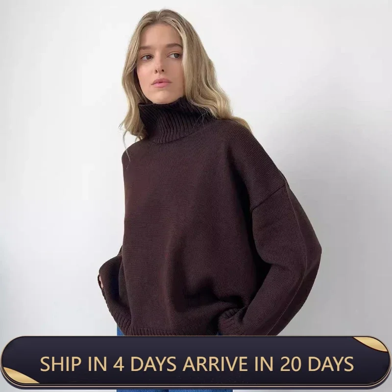 New Arrival 2024 Women Coat Fashion Solid Color High Collar Knitted Sweater Loose Style