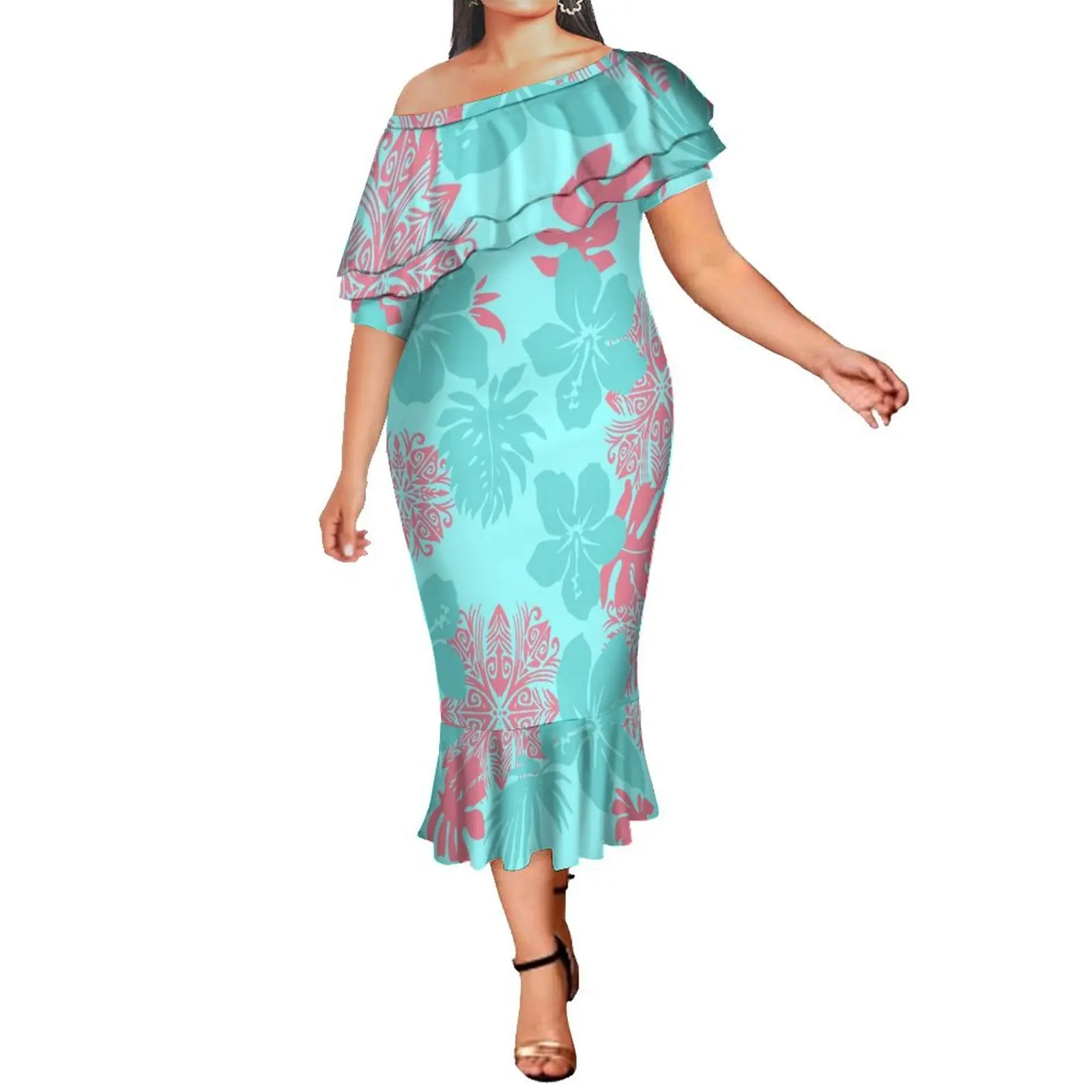 Soft And Comfortable Slim Elegant Women'S Summer Dress Polynesian Print Custom Designed Women'S Maxi Dress