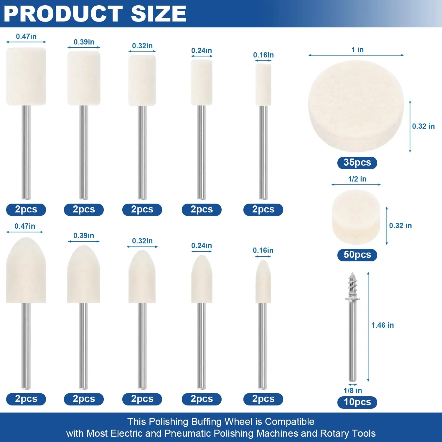 115-teiliges Polier- und Schleifrad-Set für Dremel, 1/8-Zoll-Schaft Rotationswerkzeug-Polierset für Metall, Holz und Schmuck – Detail 2
