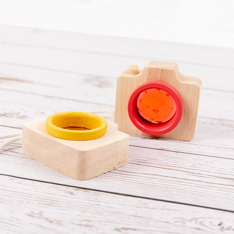 Children Wooden Mini Camera Toys for Kaleidoscope Rainbow Wooden Toys Color Learning Early Educational Game Bee Eye Camera