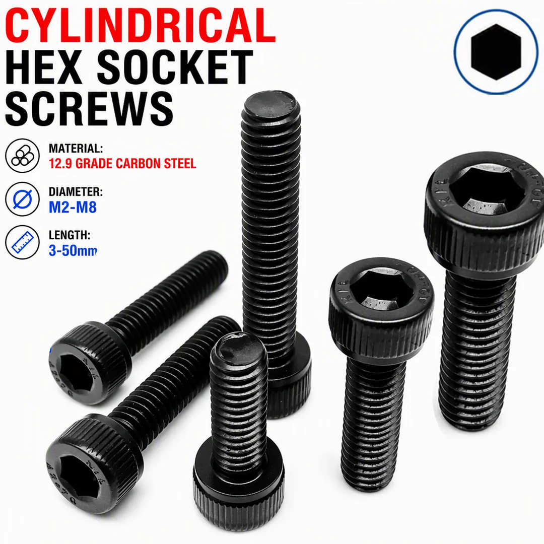 5/20pcs Grade 12.9 Carbon Steel M2 M2.5 M3 M4 M5 M6 M8 DIN912 Hexagon Socket Head Cap Allen Bolt Screws