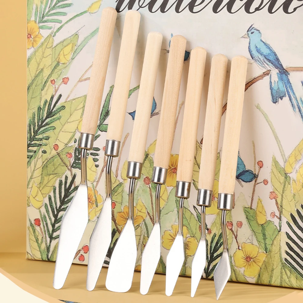 7PCS/Set Oil Painting Scraper Set Paint Wood Handle Palette Knife Art Gouache Paint Painting Scraper