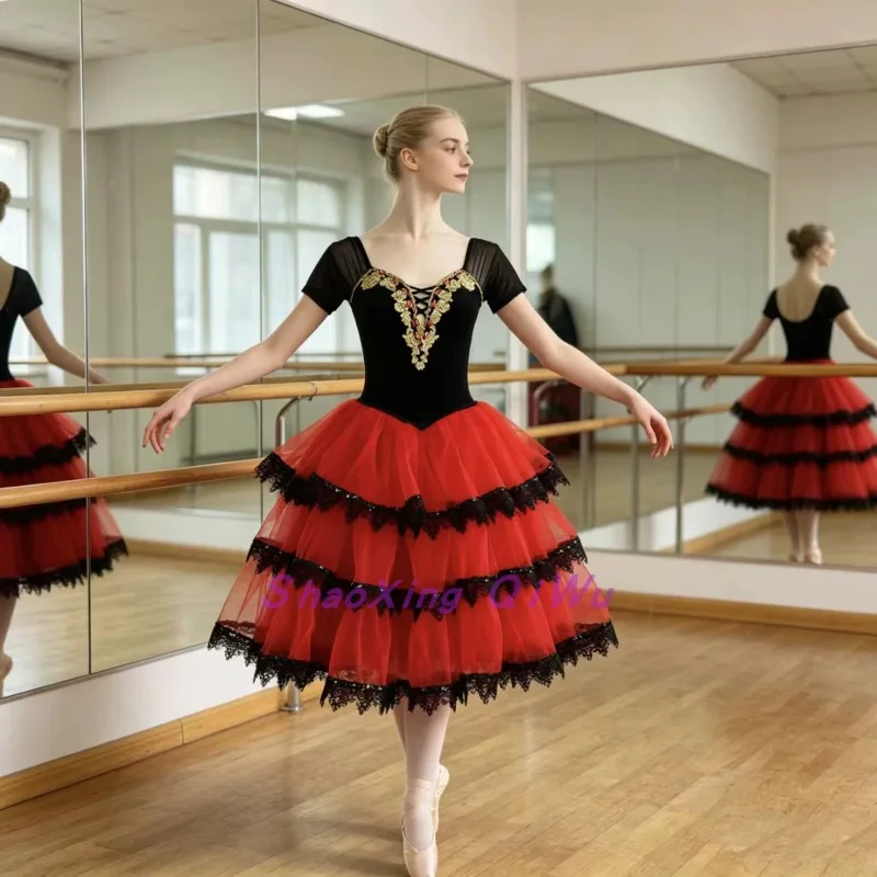 High end Spanish Don Quixote Ballet Skirt Professional Edition Open Button Long Dress Customization