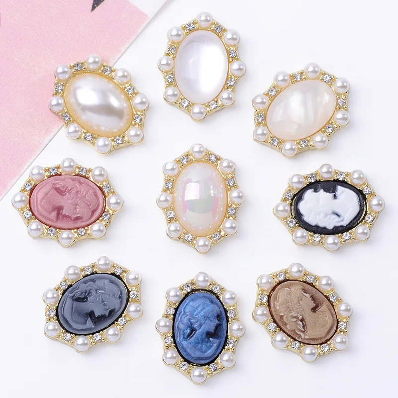 10PCS Pearl cat's eye beauty head flower plate accessories DIY handmade women's suit shirt Peta alloy accessories jewellery