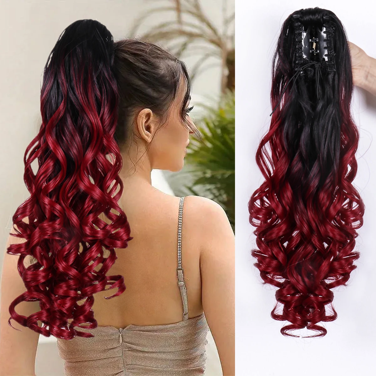 1 Pieces Heat Resistant Fiber Long Curly Wavy ponytail wig gradient 20 Inch Top Quality Full Machine Made Young Stylish Wigs Goo