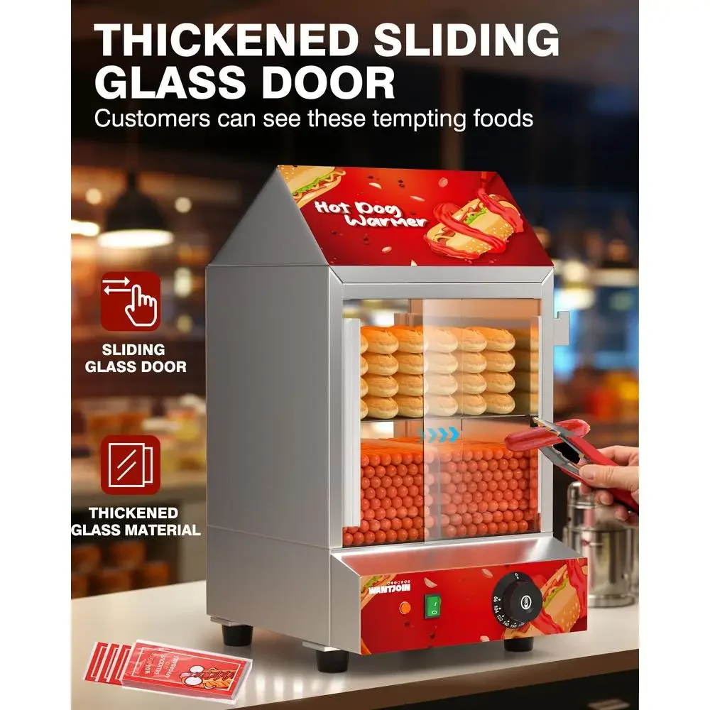 Porta scorrevole in vetro temperato per scaldapolini elettrico a 2 livelli per hot dog può contenere 175 hot dog 40 panini Temperatura regolabile
