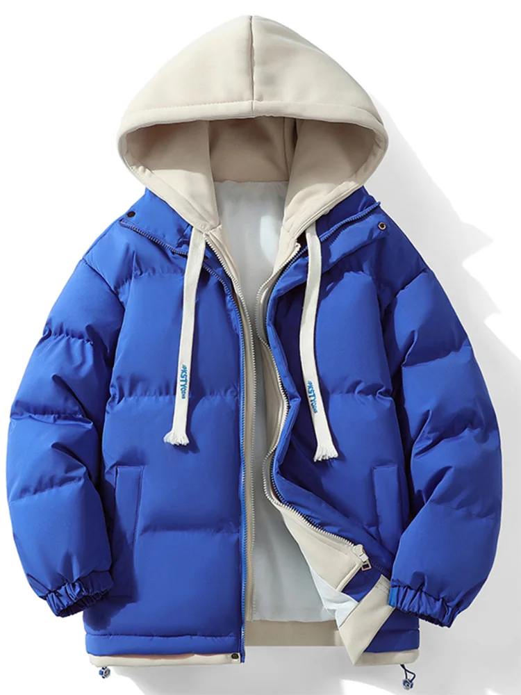 

Мужская зимняя куртка из утепленного хлопка, имитация двухслойной, с защитой от пуха, теплая, молодежная, модная, свободного кроя, на молнии, с капюшоном