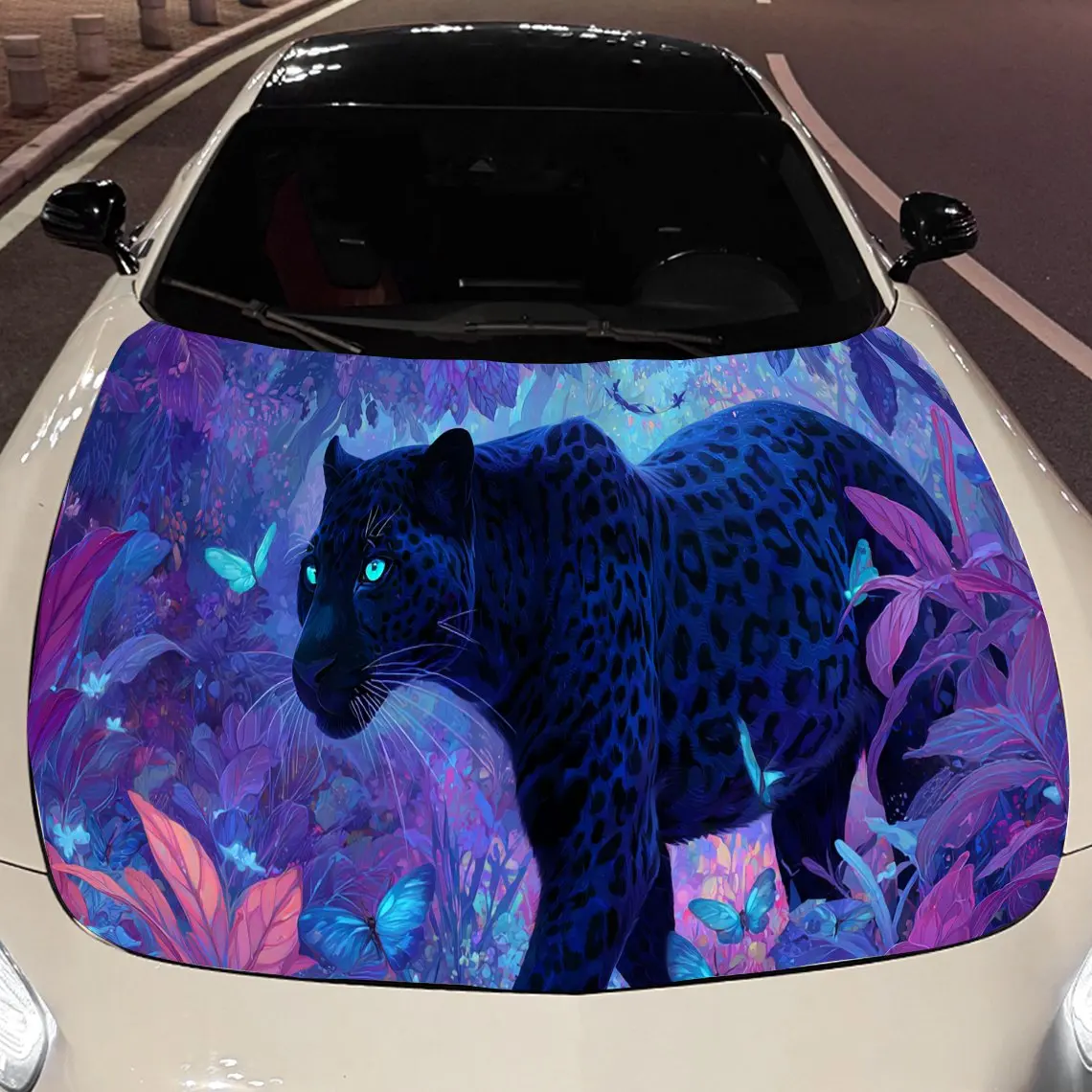 

Colorful Neon Leopard Car Engine Hood Sticker, Auto Vinyl Wraps, Waterproof Self-adhesive Vehicle Decal, Durable & Anti-scratch