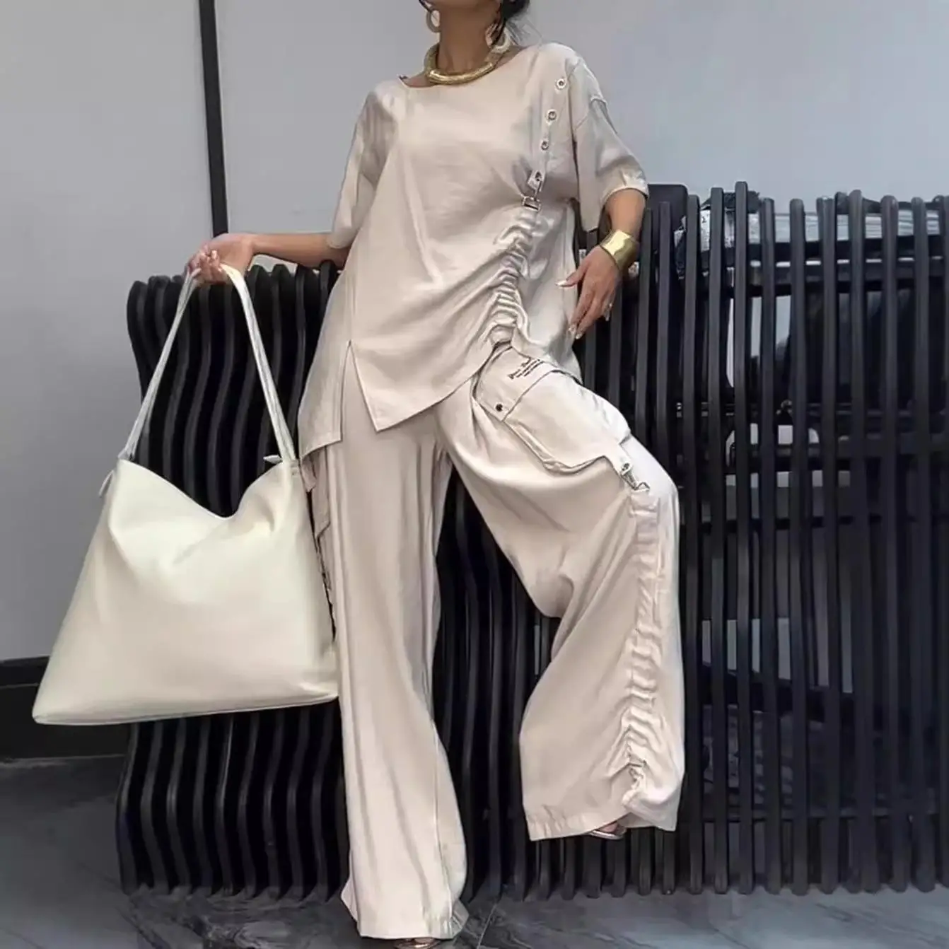 

Women's Casual Fashion Winter Set Three-Piece Suit Long Pants T-Shirt Two Pairs Color Block Design Three-Quarter Sleeve
