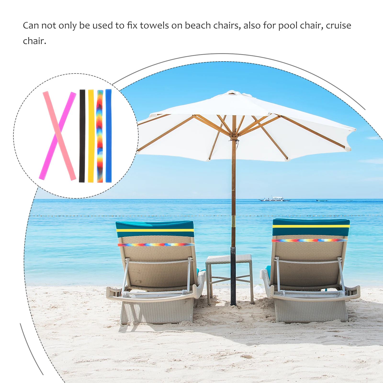 

6 pcs Beach Chair Towel Bands Silicone Cruise Clips Straps Holders Deck Summer Reusable Elastic Fixes Pool Chairs