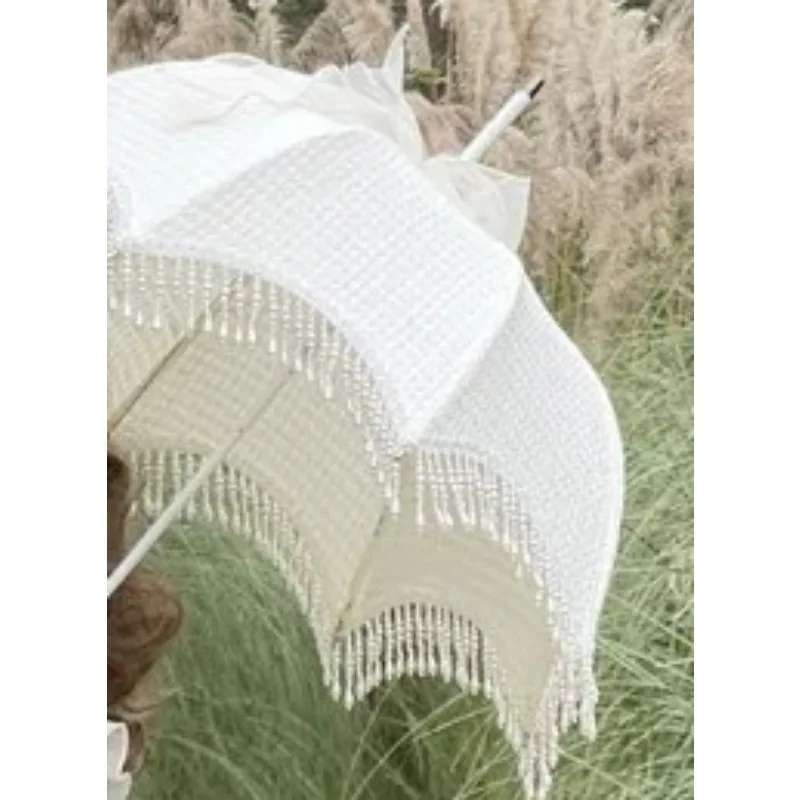 Vintage Lace Parasol with Pearl Tassel  French Style Prop for Wedding Photo