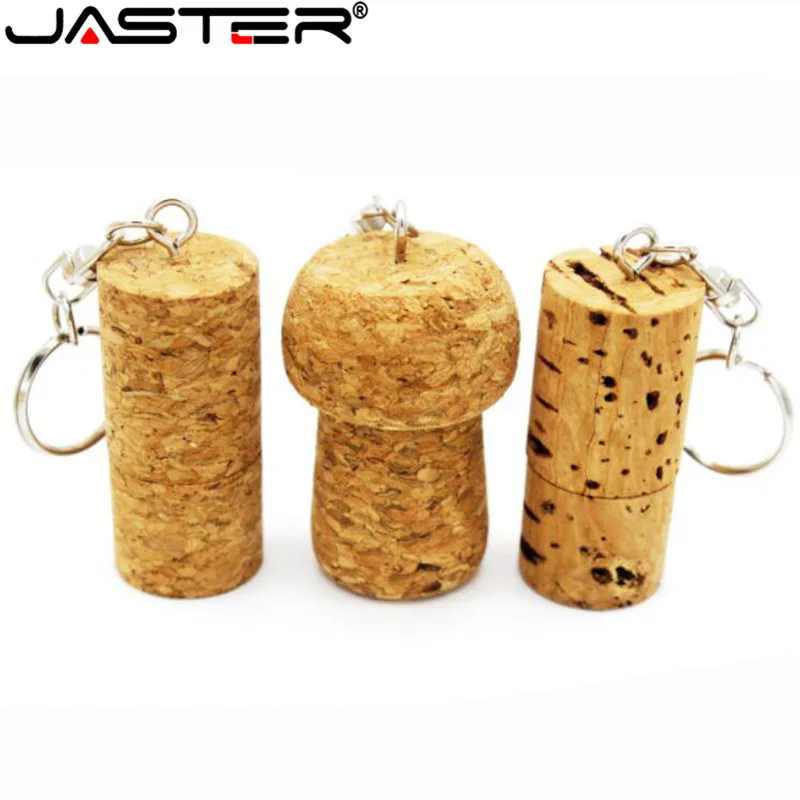 JASTER Kayu cork USB flash drive Wood plug flashdisk 8GB 16GB 32GB 64GB memory stick logo disesuaikan dengan gantungan kunci hadiah pernikahan