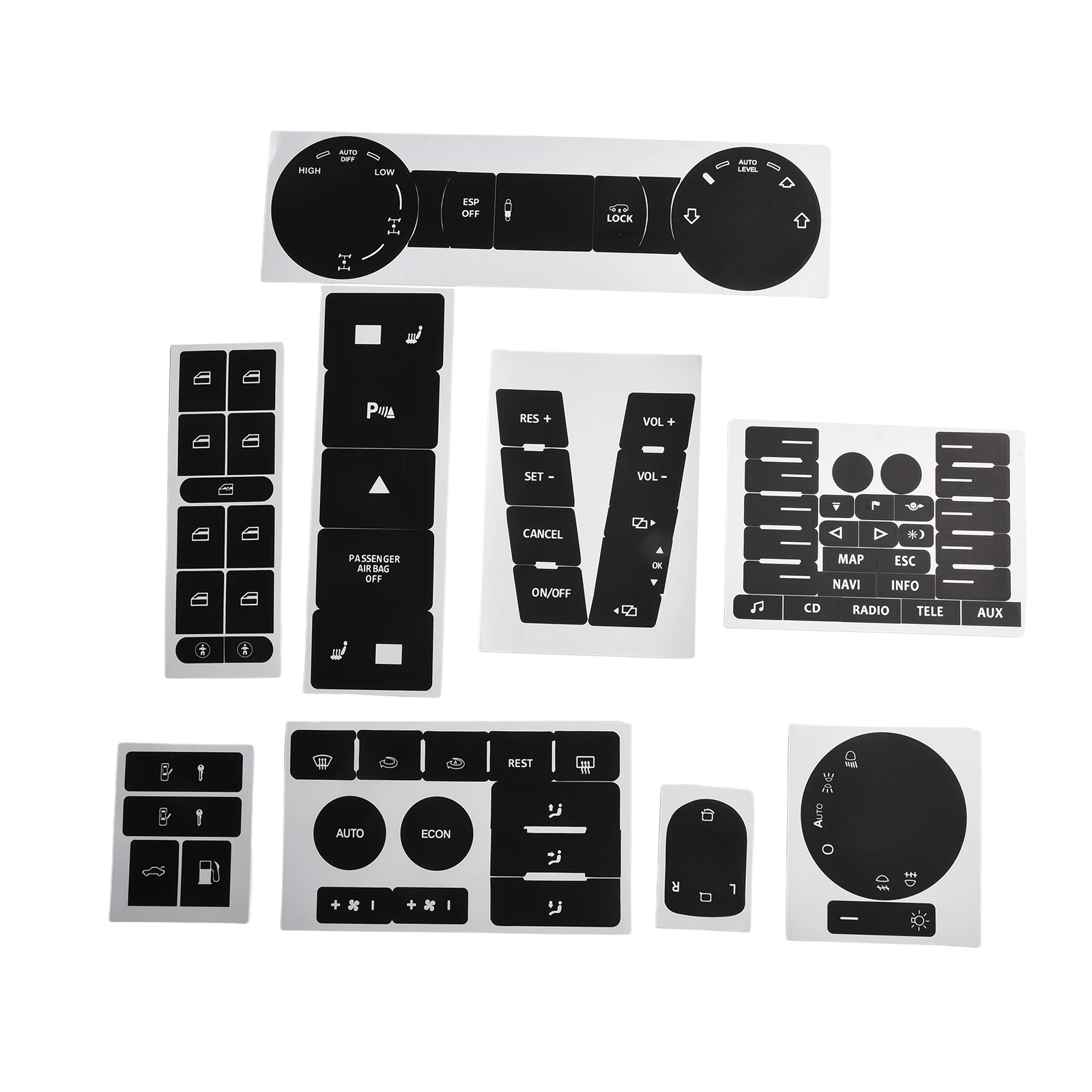 

For TOUAREG 2004 2009 Button Decal Stickers Set for Radio Navigation Control Panel Push Button Repair Replacement Vinyl Material