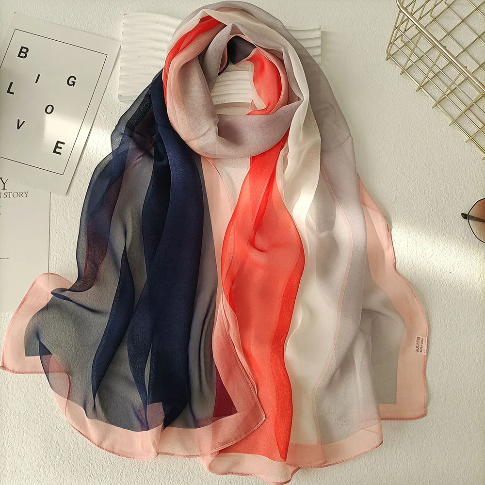 Gradient Colours Women Foulard Elegant Chiffon Georgette Bandana Scarf Summer Beach Travel Sun Protection Thin Silk Feeling