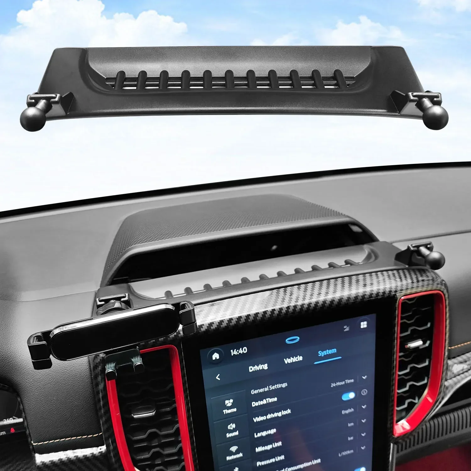 Car Center Navigation Screen Back Mobile Phone Mount Holder For Ford Ranger T9 2023 2024 Dashboard Panel Trim Auto Accessories