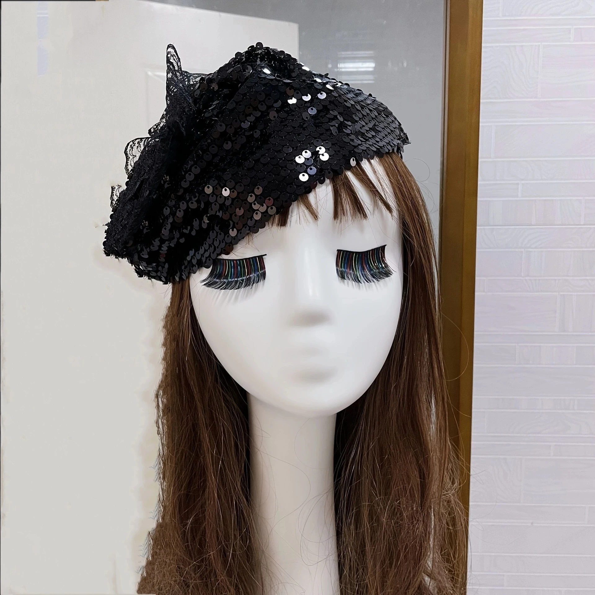 Spring Summer Vintage Glitter Sequin  Wide Brimmed Women\'s Half Hat Breathable Cover Hair Half Hat Hoop Headband French Fashion