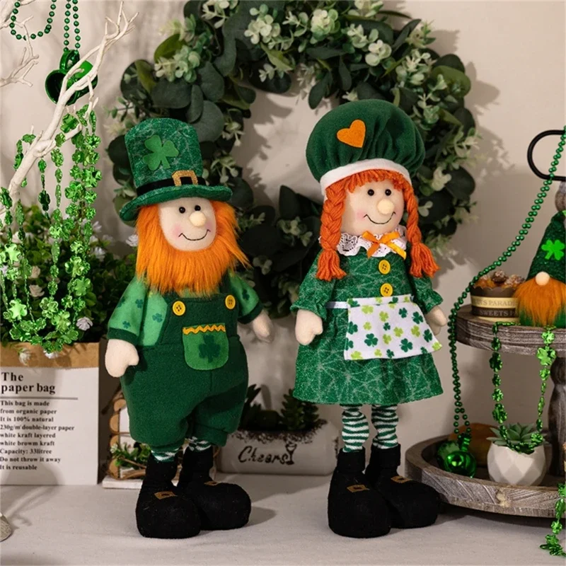 StPatrick's Day Gnomes Irish Leprechaun Tomtes Plushes Handmade March Nisse Elf Dwarf Farmhouse Tiered Tray Ornaments