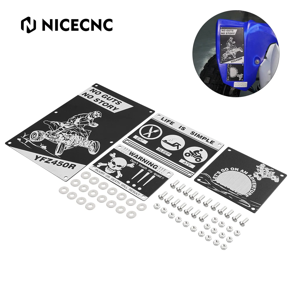 NICECNC Fender Warning Tags for Yamaha YFZ450 YFZ450R 2009-2024 YFZ450X 2010-2011 Billet Aluminum ATV Warn Plates Accessories