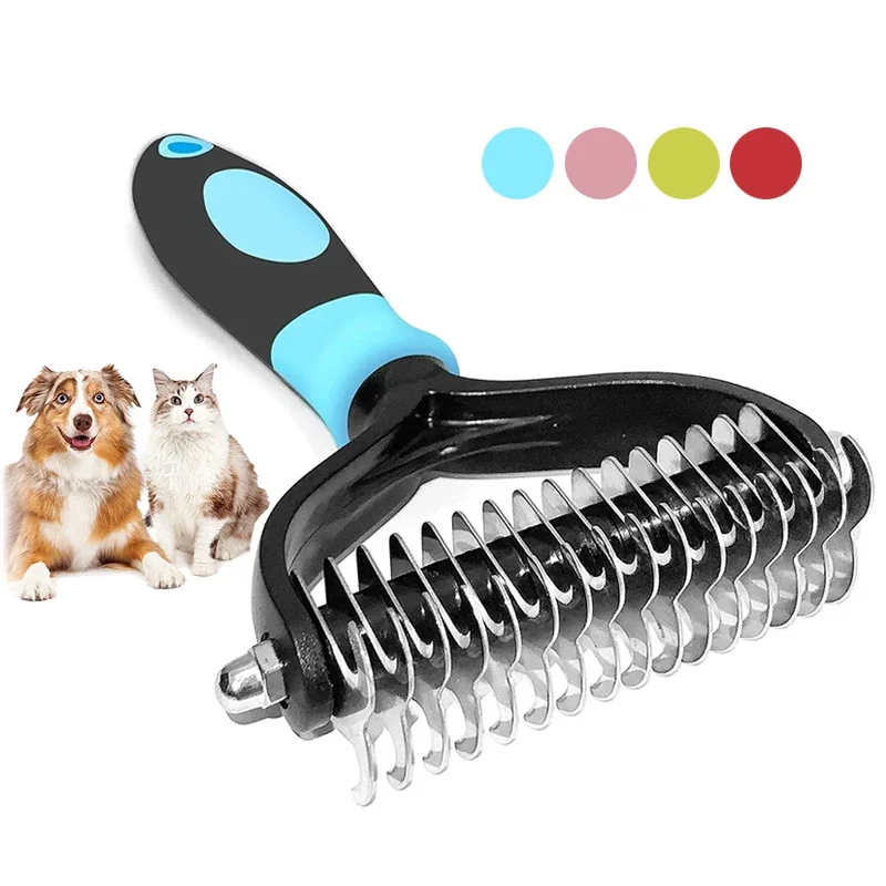 

Pet Grooming Brush for Long Hair Curly Dogs & Cats - Undercoat Removal Dematting Rake - Dog Supplies