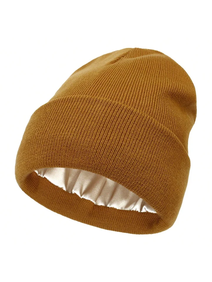 Unisex Satin Lined Beanie Hat For Women Winter Silk Lining Slouchy Warm Cuffed Skullies 2Layer Hair Cover Sleep Cap, image 19