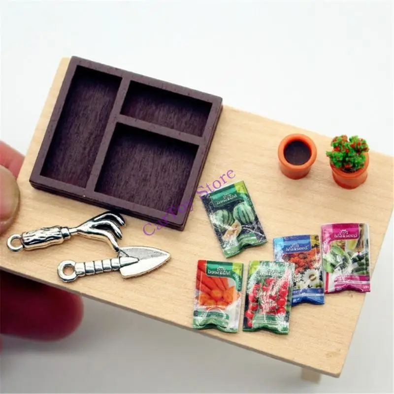 مجموعة مشهد حديقة مصغرة مع حوامل زهور مزخرفة وديكورات زراعية لعرض بيوت الدمى بمقياس 1/12 #3