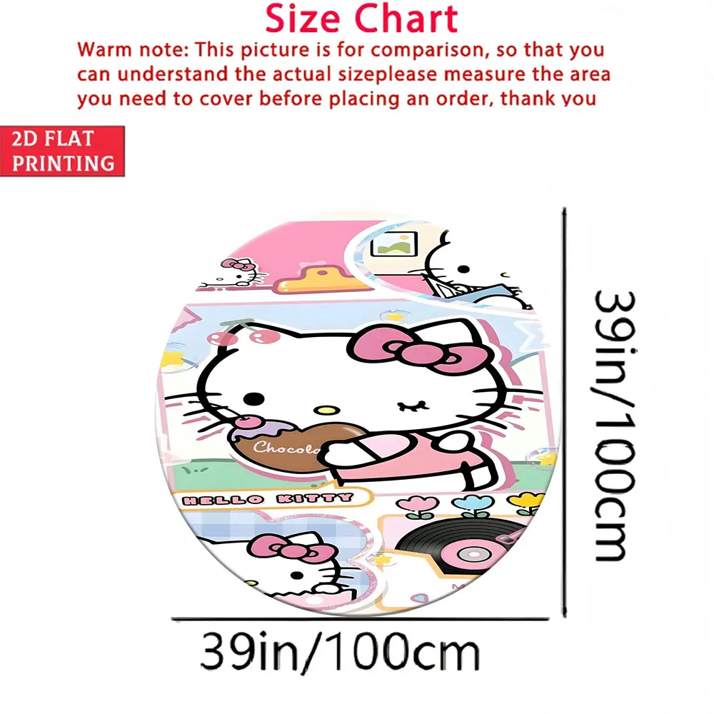 

Мягкий круглый коврик для детской комнаты, с принтом Hello Kitty в стиле шоколадного комикса, 2D, плоский, 100 см, нескользящий, для декора детской.