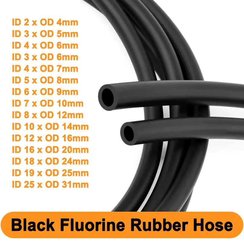 1/2/5m Black Fluorine Rubber Tube 2mm - 25mm Wear-resistant Corrosion Resistant High Temperature Vitons Petrol Diesel Hose