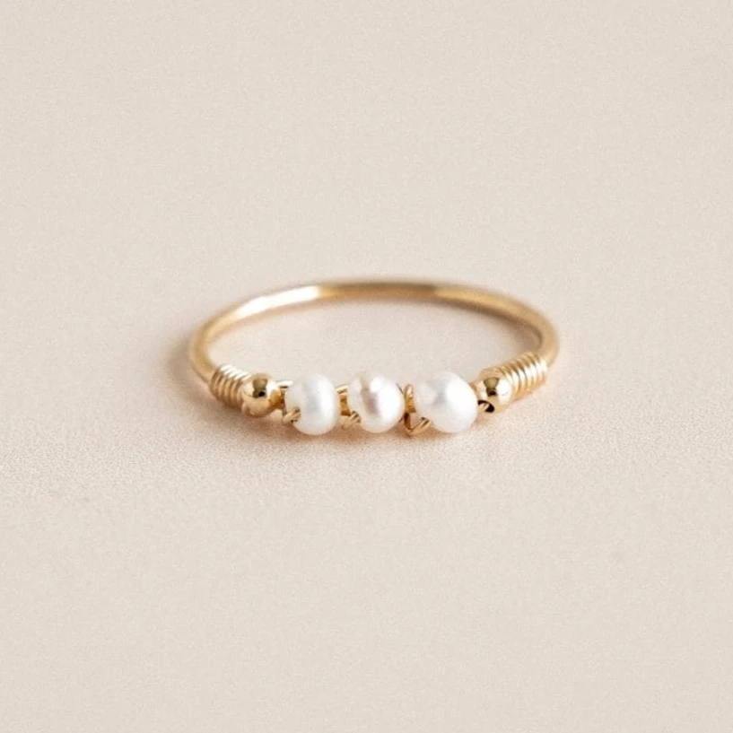 14K Gold Filled Natural Pearls Ring Dainty Stacking Ring Tarnish Resistant Waterproof Jewelry Luxury Gift for Women