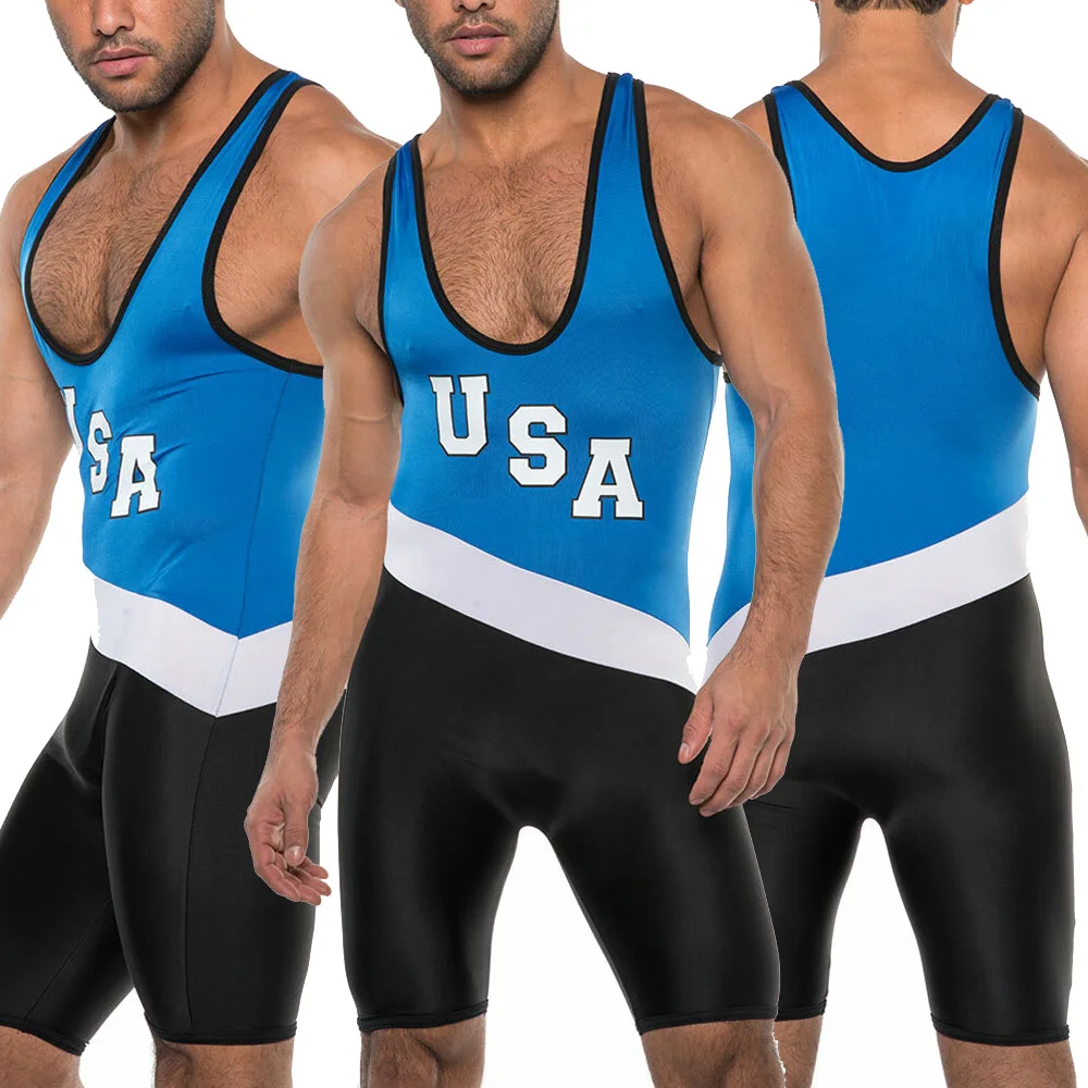 USA Men\'s Singlet Wrestling Suit Gym Training Wrestling Singlets Men\'s Power Lift Weightlifting PowerLifting Clothing