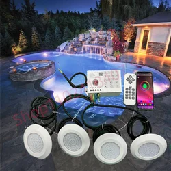 Foco subacuático con Control por aplicación Bluetooth, fuente de luz LED RGB impermeable para Piscina, paisaje, Piscina, 12V de CC, 12W