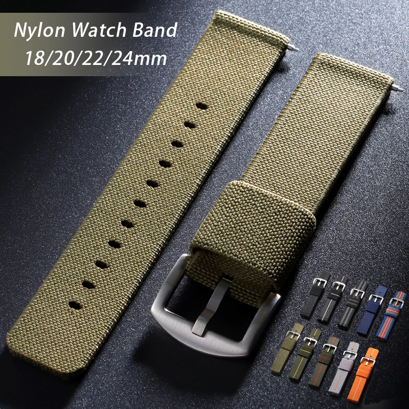 18mm 20mm 22mm 24mm Nylon Watch Band for Seiko Quick Release Canvas Strap Military Sport Soft Universal Replacement Bracelet