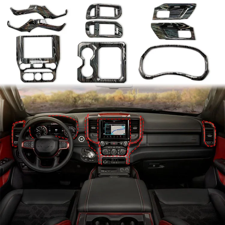 

FORDodge Ram 1500 2500 3500 2019 2020 2021 Easy-install Laser Overlay Center Console Interior Trim Kit Decoration Accessory