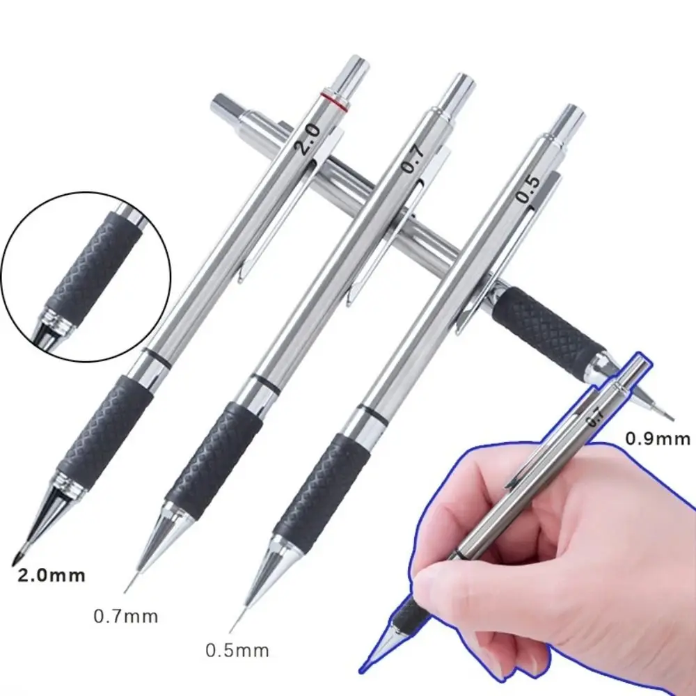 0.5/0.7/0.9/2.0MM Automatic Pencil Metal Soft Grip Movable Pencil Drawing Writing Tool Propelling Pencil Sketch Comics Design